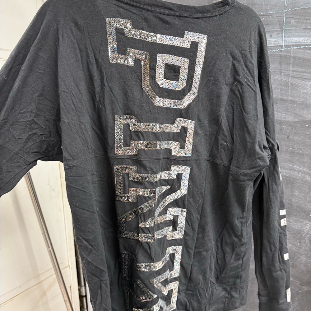 PINK Victoria's Secret Black Long Sleeve Tee with Silver Accents